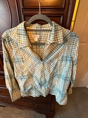 Christopher & Banks Green,Blue and Cream Plaid Zip Shirt Jacket size L